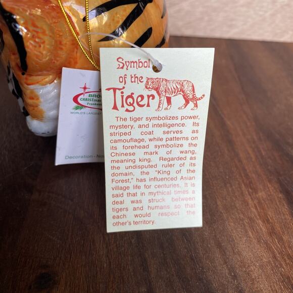 New Bengal Tiger Big Cat Head Blown Glass Holiday Christmas Ornament Vintage - Picture 5 of 5